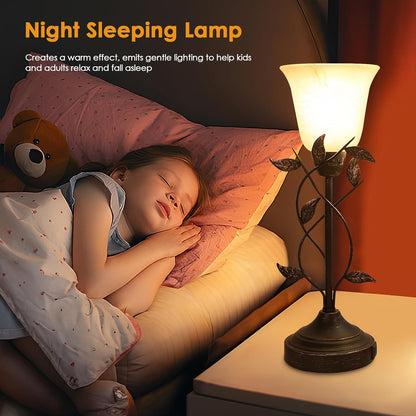 Bedside Lamps for Bedrooms Set of 2 Table Lamps for Living Room 3 Way Dimmable with Dual USB Charging Ports for Touch Control with White Glass Shade and Retro Leaf Body, Bulbs Included