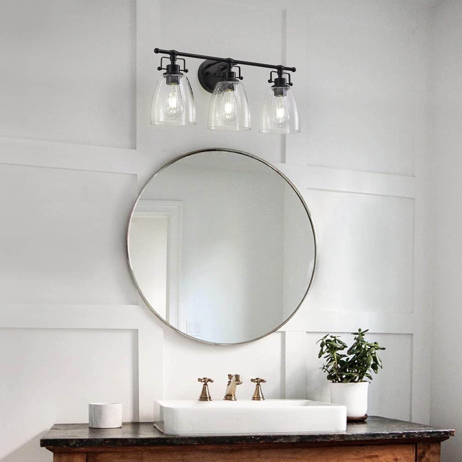 Black Bathroom Light Fixtures Modern Clear Seeded Glass Lampshade 3 Light Bathroom Vanity Lights over Mirror Black Light Fixture Bathroom Vanity Light Wall Sconce Farmhouse Vanity Light