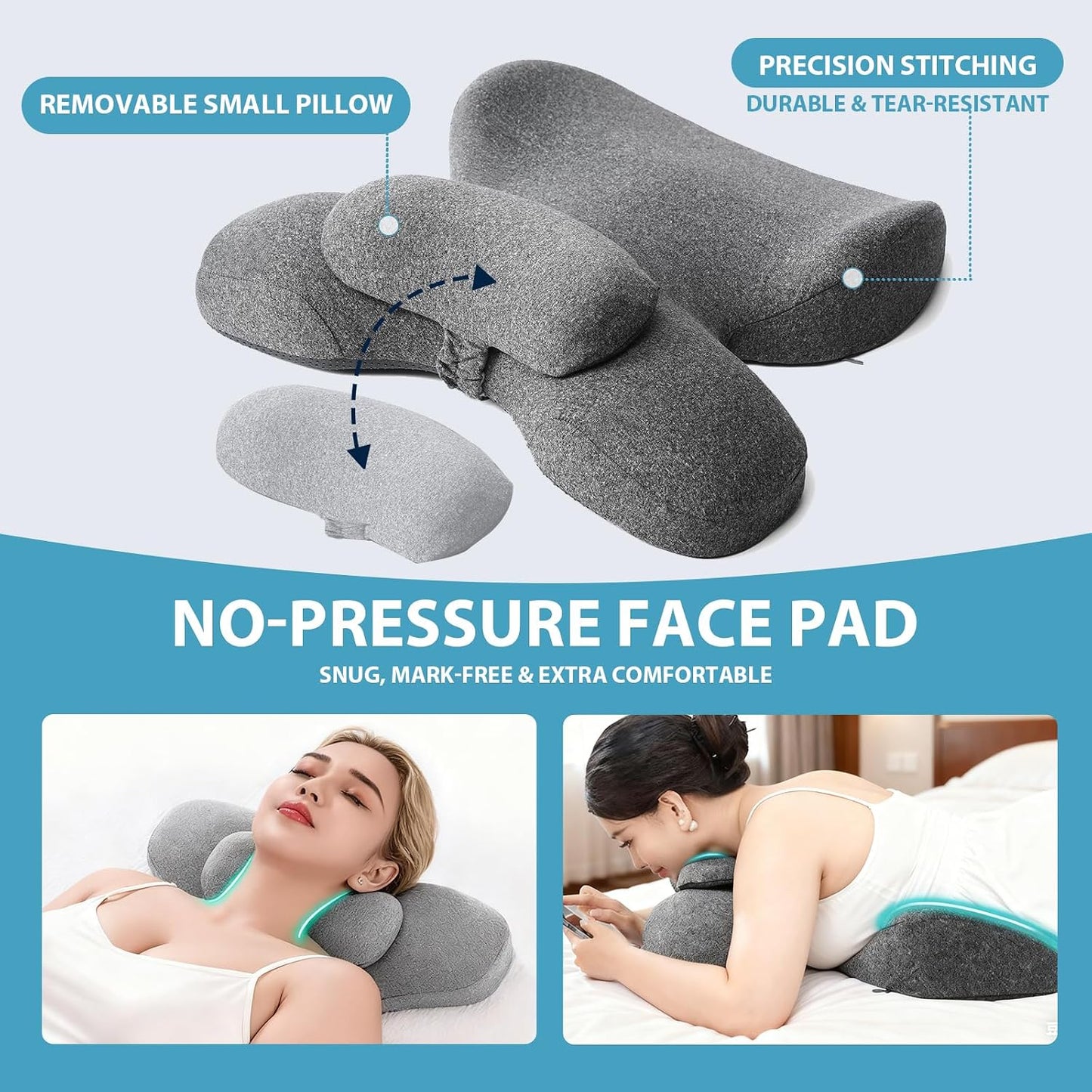 Breast Pillow and Face down Pillow Massage Set, Memory Foam Breast and Neck Cushion for Bed Massage, Women'S Sleeping Chest Bolster for Home SPA, Dark Gray