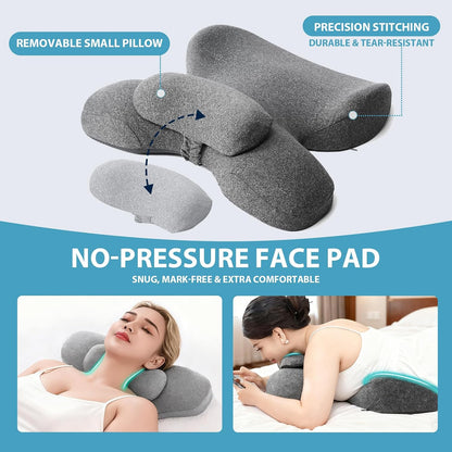 Breast Pillow and Face down Pillow Massage Set, Memory Foam Breast and Neck Cushion for Bed Massage, Women'S Sleeping Chest Bolster for Home SPA, Dark Gray