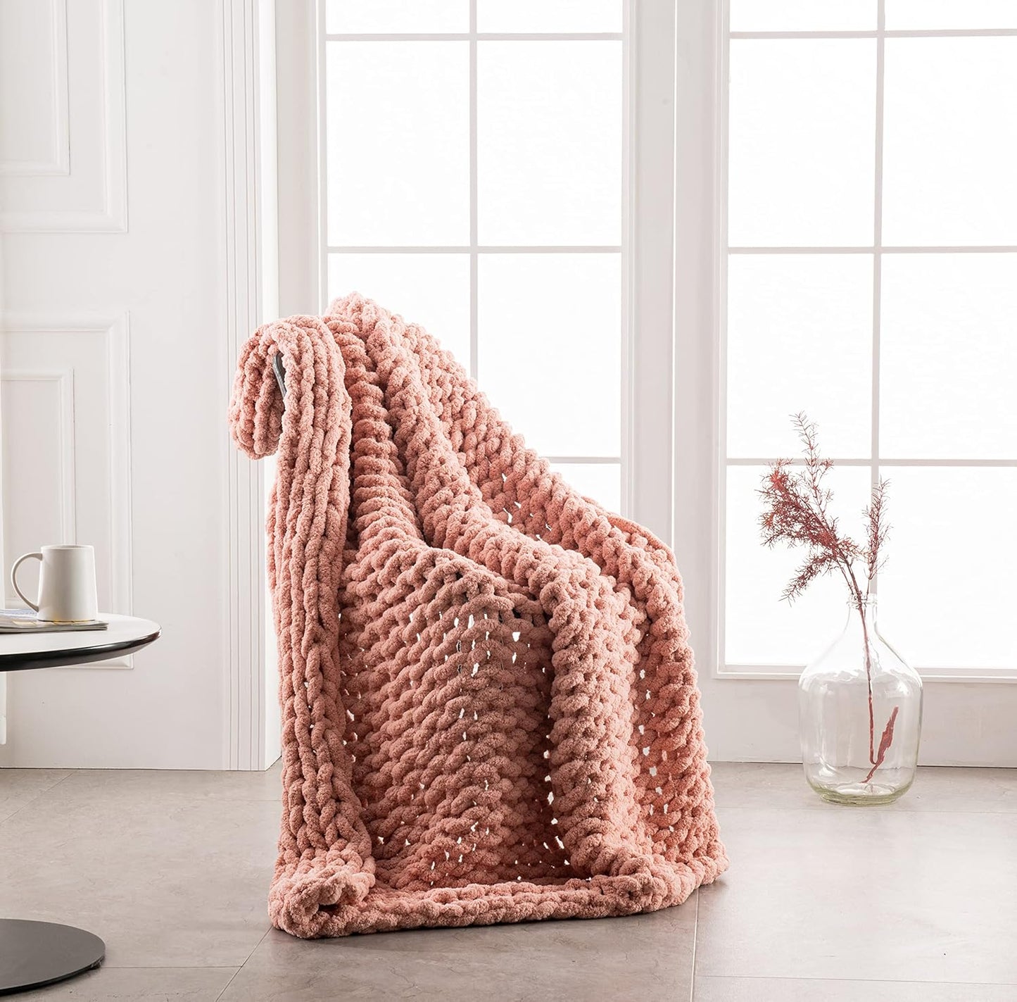 Blush Chenille Gravity Throw - Reclaim tactile sovereignty with 3.7 lbs of weighted sensory isolation. A handcrafted, heavy-knit shield designed to ground the nervous system and absorb the friction of the modern digital landscape.