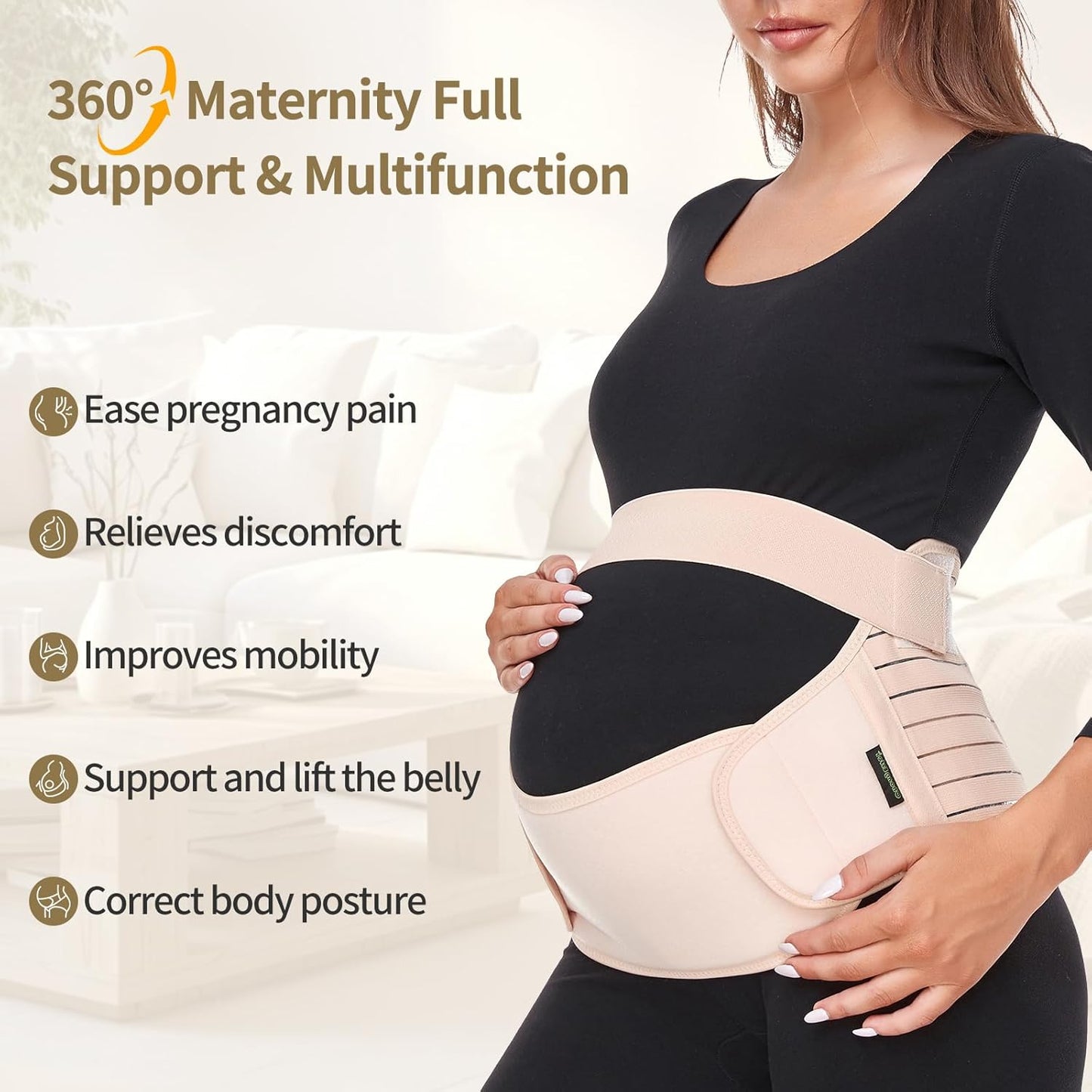 Maternity Belt Pregnancy Belly Band 3 in 1 Maternity Support Belt for Pregnant Back/Pelvic/Hip Pain, Maternity Band Belly Support for Pregnancy (Beige, XL)