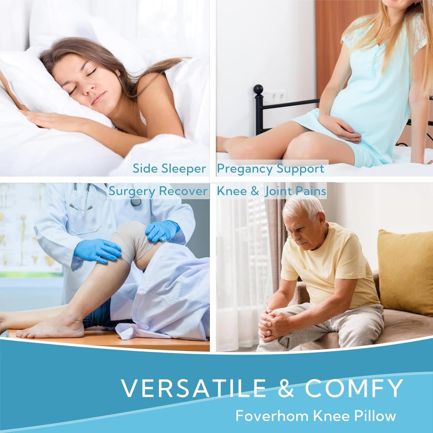 Memory Foam Knee Pillow,Orthopedic Leg Pillow for Sciatica Relief,Back Pain, Pregnancy, Leg Pain, Hip Pain and Sciatica Relief, Grey