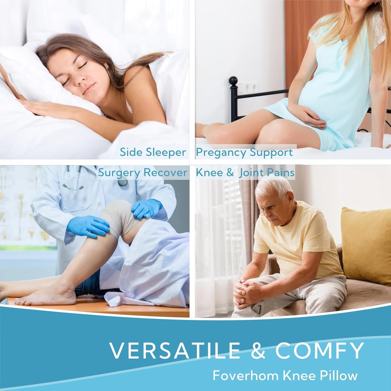 Memory Foam Knee Pillow,Orthopedic Leg Pillow for Sciatica Relief,Back Pain, Pregnancy, Leg Pain, Hip Pain and Sciatica Relief, Grey