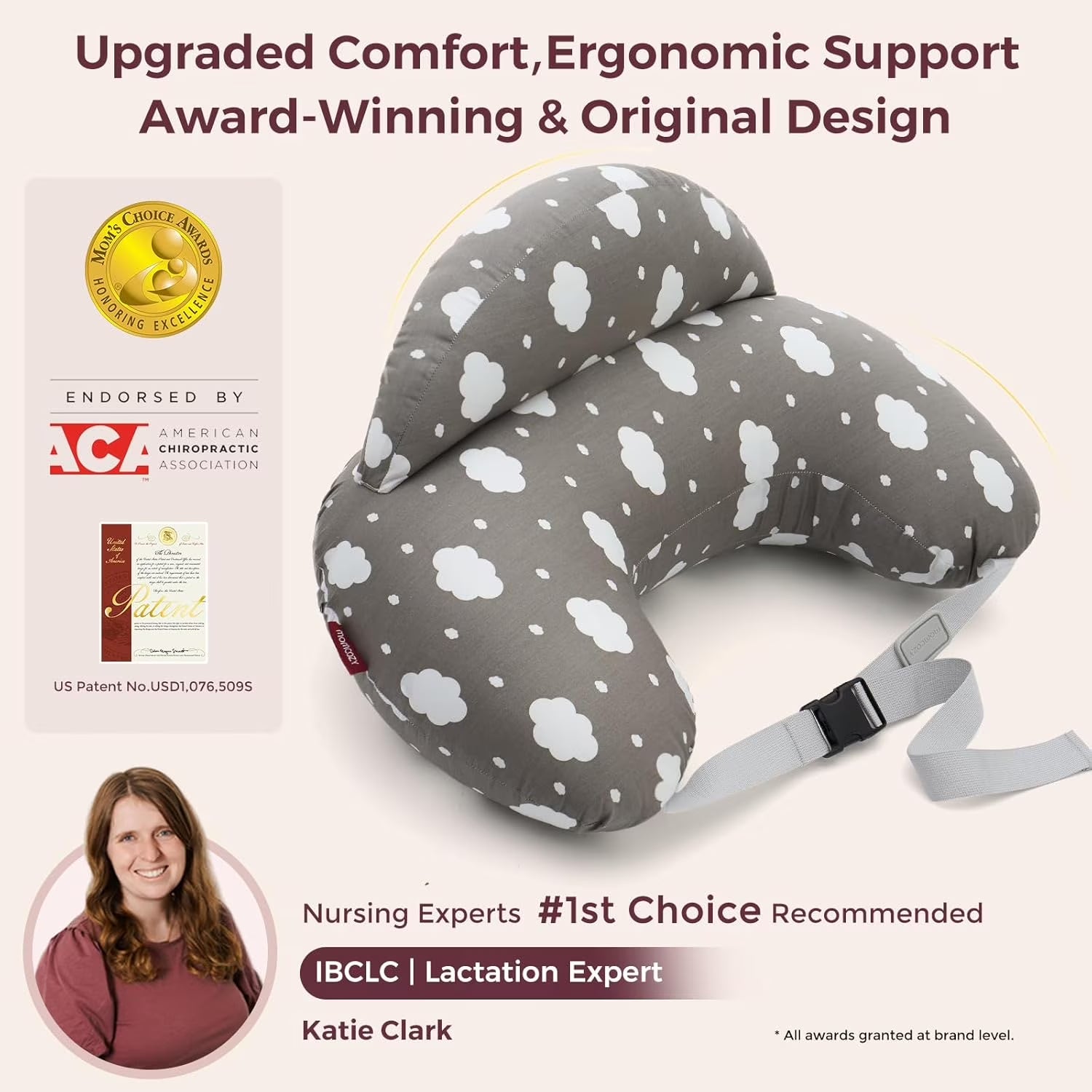 Original Nursing Pillow for Breastfeeding, More Support for Mom, Easier Nursing & Hand Free, Removable Cotton Cover