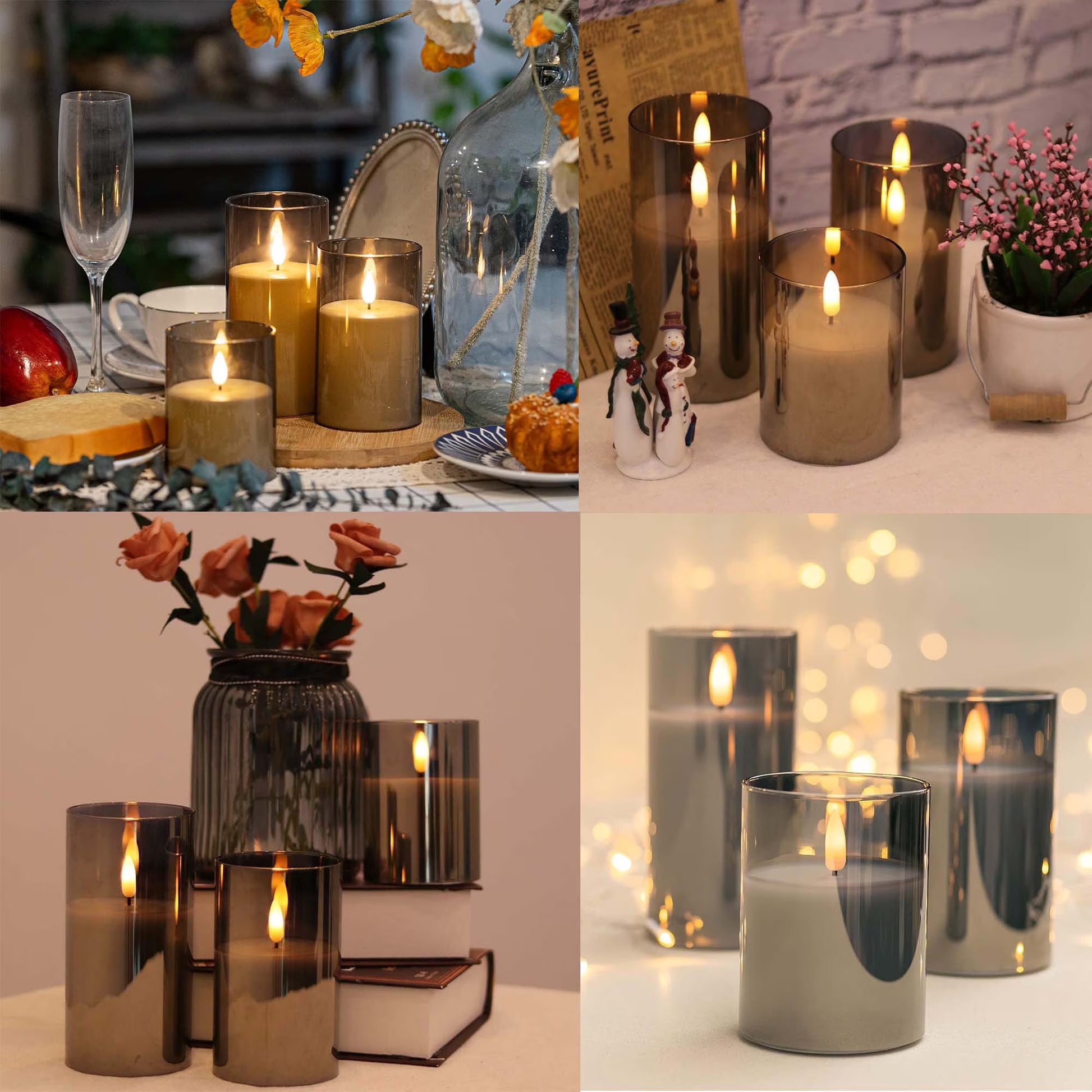 Flameless Candles Flickering with Remote and Timer,3D Wick Acrylic Electric Fake Candles, Battery Operated LED Pillar Candle-Gray 4''X5''X6''