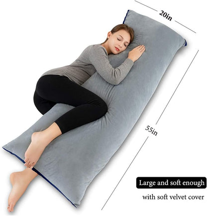 Full Body Pillow for Adults and Pregnancy, Large Long Body Pillows for Sleeping with Removable Velvet Cover.