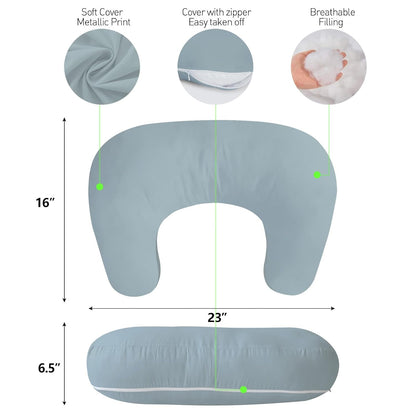 U-Shaped Nursing Pillow with Washable Cover,Blue | Ergonomic U-Shaped Breastfeeding Support Pillow for Mom and Baby, Featuring a Soft, Breathable and Washable Cover