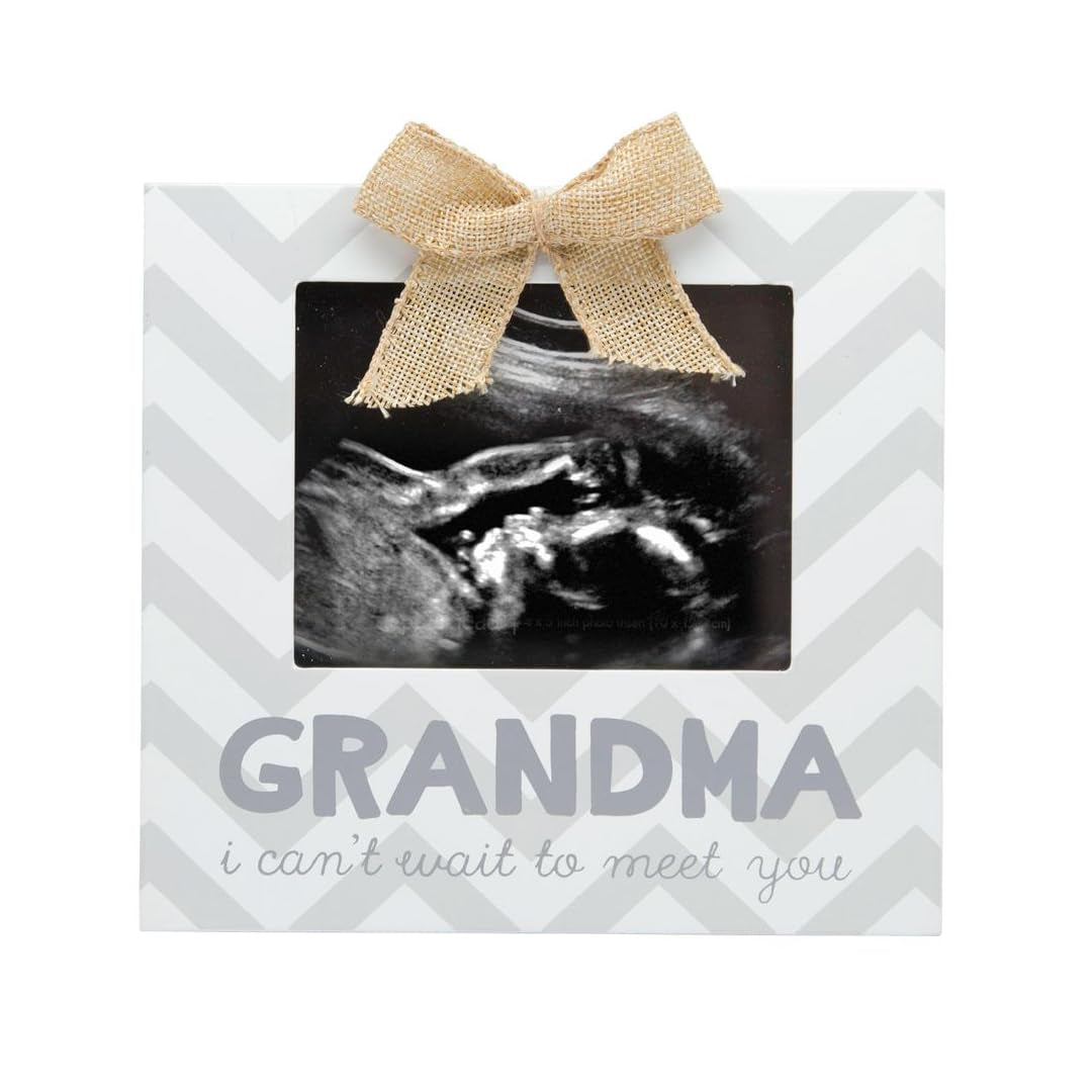 Grandma Pregnancy Announcement Sonogram Picture Frame, Ultrasound Photo Frame for New Grandparents, Ideal Pregnancy Reveal Keepsake for Grandmothers, 4X5 Photo Insert, Chevron Gray