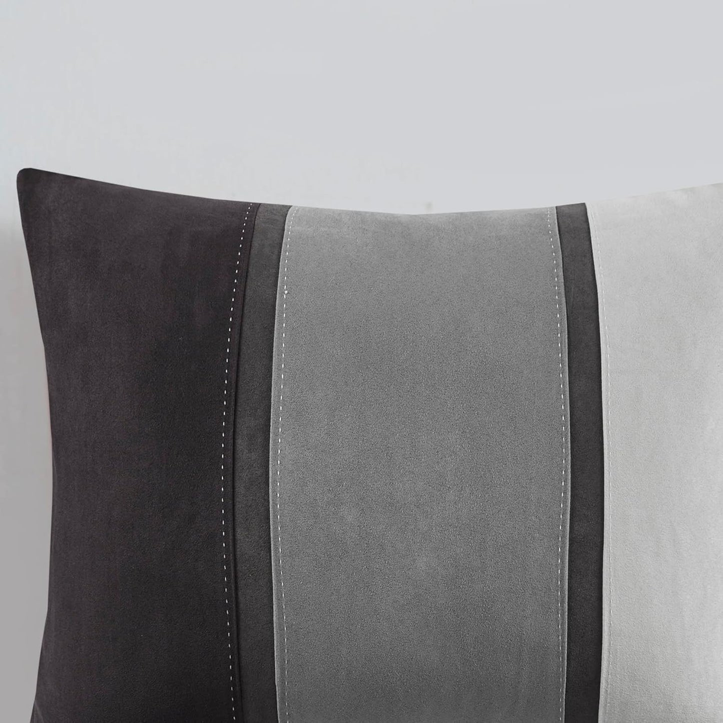 Palisades Comforter Set Modern Faux Suede Pieced Stripe Design, All Season down Alternative Cozy Bedding with Matching Shams, Decorative Pillows, Cal King(104"X92"), Black 7 Piece