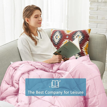 Queen Size Weighted Blanket Cooling 15 Pounds for Adults, 60"X80", Lovely Pink,Breathable Throw Heavy Blanket with Glass Beads