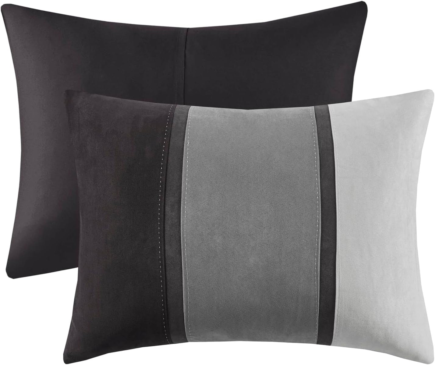 Palisades Comforter Set Modern Faux Suede Pieced Stripe Design, All Season down Alternative Cozy Bedding with Matching Shams, Decorative Pillows, Cal King(104"X92"), Black 7 Piece
