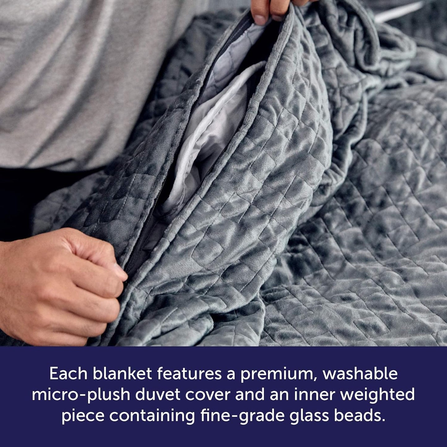 Weighted Blankets for Adults, 15Lbs Grey (48" X 72", Twin/Single) - Heavy Comfort Cotton Blanket with Glass Beads - Utra-Soft Premium Breathable Microfiber Duvet Cover - Machine Washable