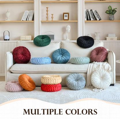 round Throw Pillow Velvet Home Decoration Pleated round Pillow Cushion for Couch Chair Bed Car Orange