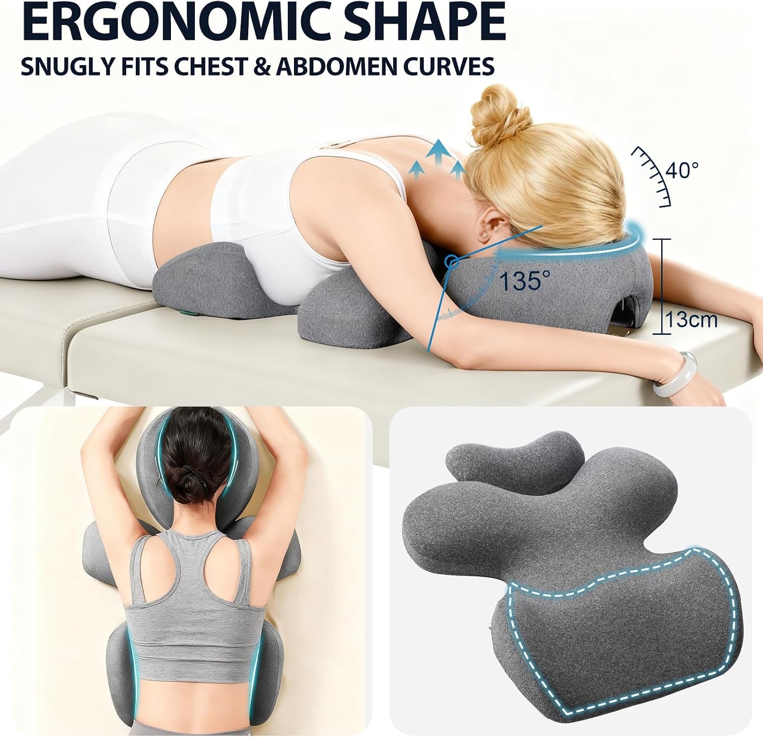 Breast Pillow and Face down Pillow Massage Set, Memory Foam Breast and Neck Cushion for Bed Massage, Women'S Sleeping Chest Bolster for Home SPA, Dark Gray