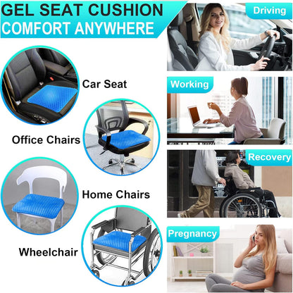 Gel Seat Cushion for Long Sitting - 1.65Inch Double Thick Cooling Egg Cushion for Back, Hip, Sciatica, Coccyx, Tailbone Pain Relief - Office Chair Car Seat Cushion – Wheelchair Cushions