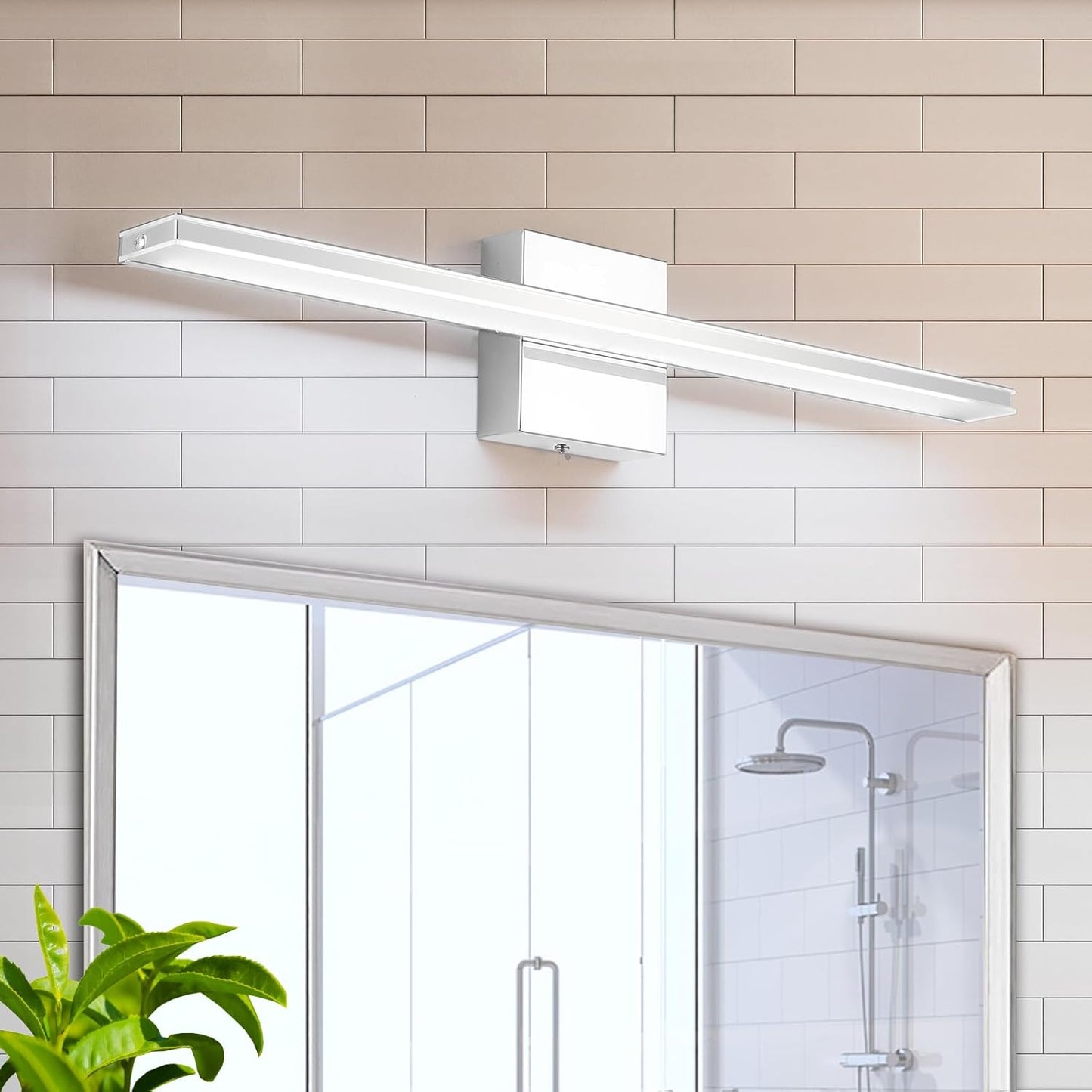 Chrome Bathroom Light Fixtures 24 Inch Bath Wall Lighting IP44 14W Vanity Lamp Bar Modern LED Lights for Vanity Rectangle Bathroom Lamps over Mirror Acrylic Restroom Sink Light