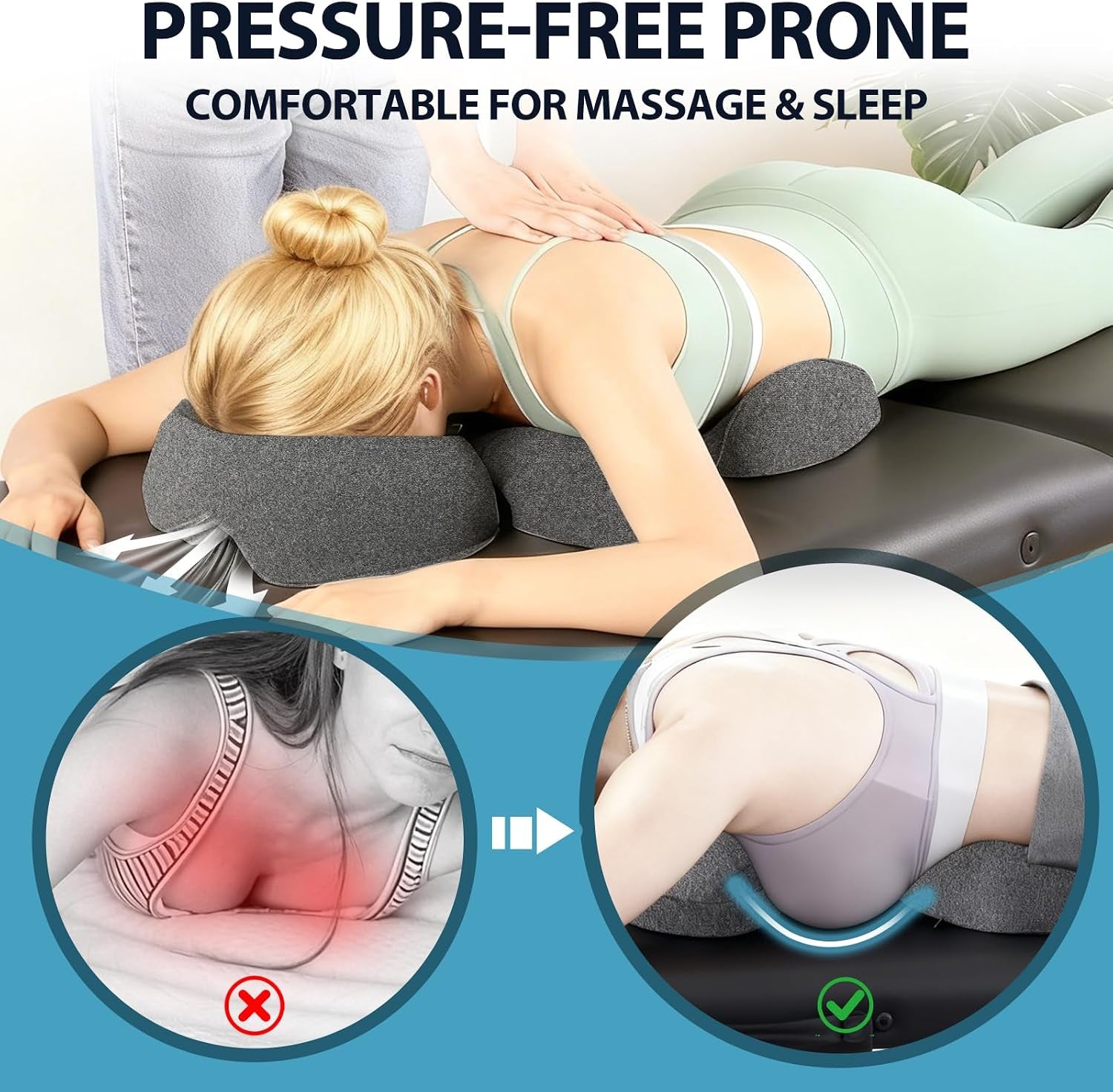 Breast Pillow and Face down Pillow Massage Set, Memory Foam Breast and Neck Cushion for Bed Massage, Women'S Sleeping Chest Bolster for Home SPA, Dark Gray