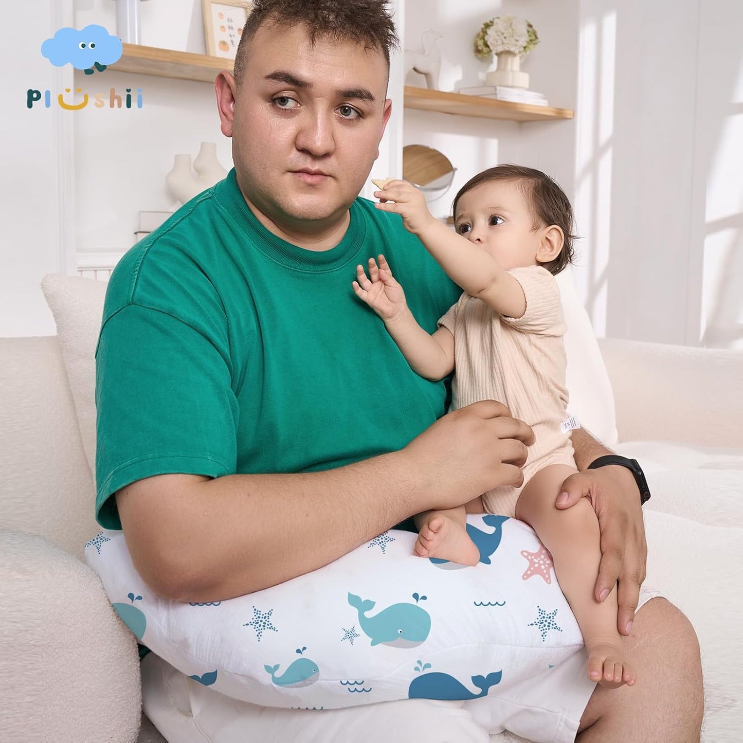 Nursing Pillow for Breastfeeding, Soft and Supportive Breastfeeding Pillow for Mom and Baby, Cute Feeding Pillow with Removable Cover for 0–12 Months, Whale