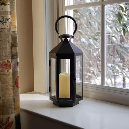 6 In. X 12 In. Hexagon Metal Lantern with LED Candle
