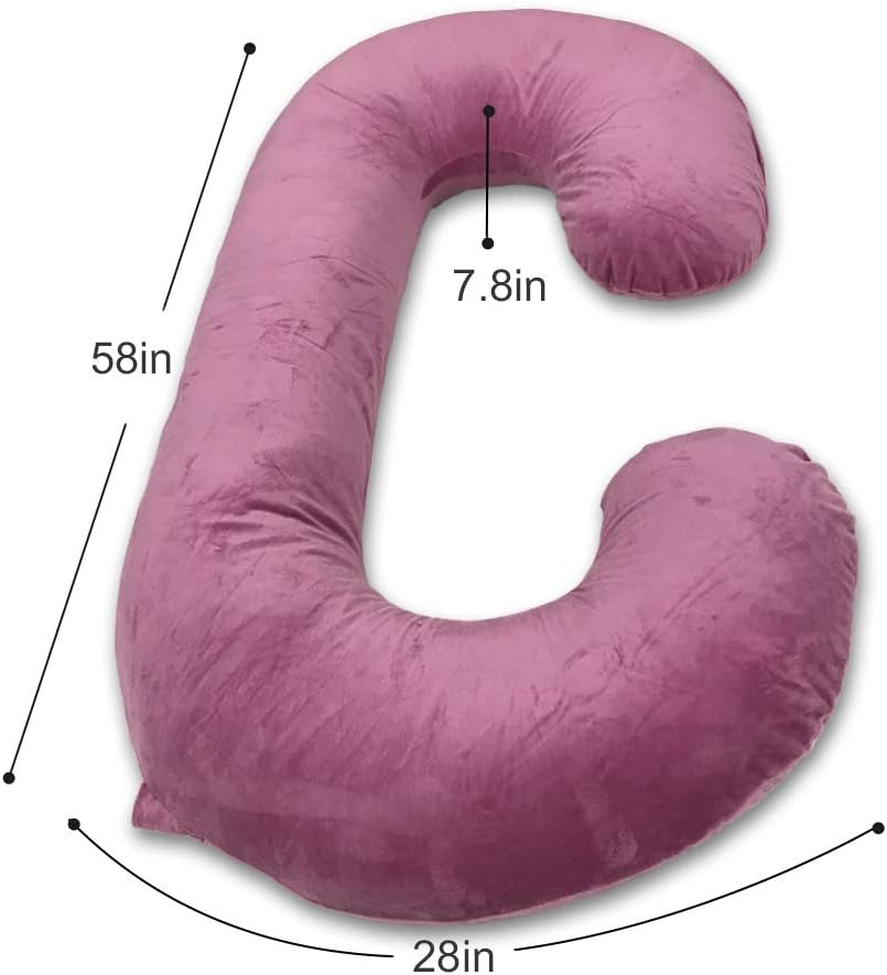 Pregnancy Pillow, Maternity Body Pillow with Velvet Cover,C Shaped for Side Sleeping, Magenta