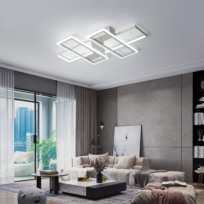 4-Square LED Flush Mount Ceiling Light, 80W Dimmable Remote, White | Modern Acrylic Flush Mount Light Fixture for Living Room, Bedroom, Dining Room & Kitchen. Remote Control Dimmable