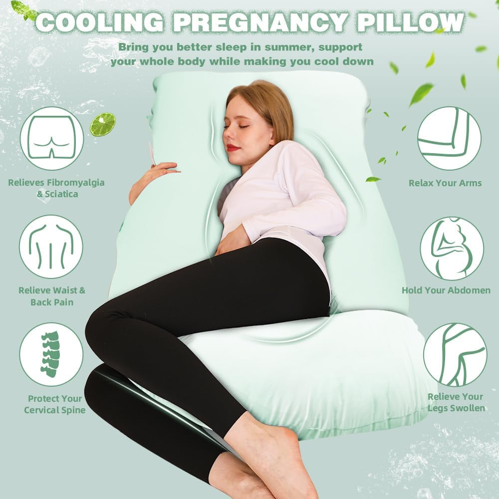 Pregnancy Pillow, Cooling Pregnancy Pillows for Sleeping,Full Body Pillow for Adult,Maternity Pillow for Pregnant Women 63 Inch, Pregnancy Must Have with Removable Cover, Mint Green