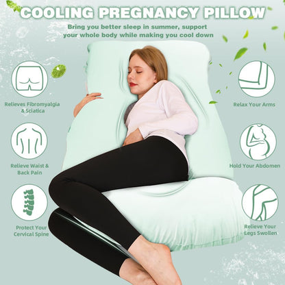 Pregnancy Pillow, Cooling Pregnancy Pillows for Sleeping,Full Body Pillow for Adult,Maternity Pillow for Pregnant Women 63 Inch, Pregnancy Must Have with Removable Cover, Mint Green