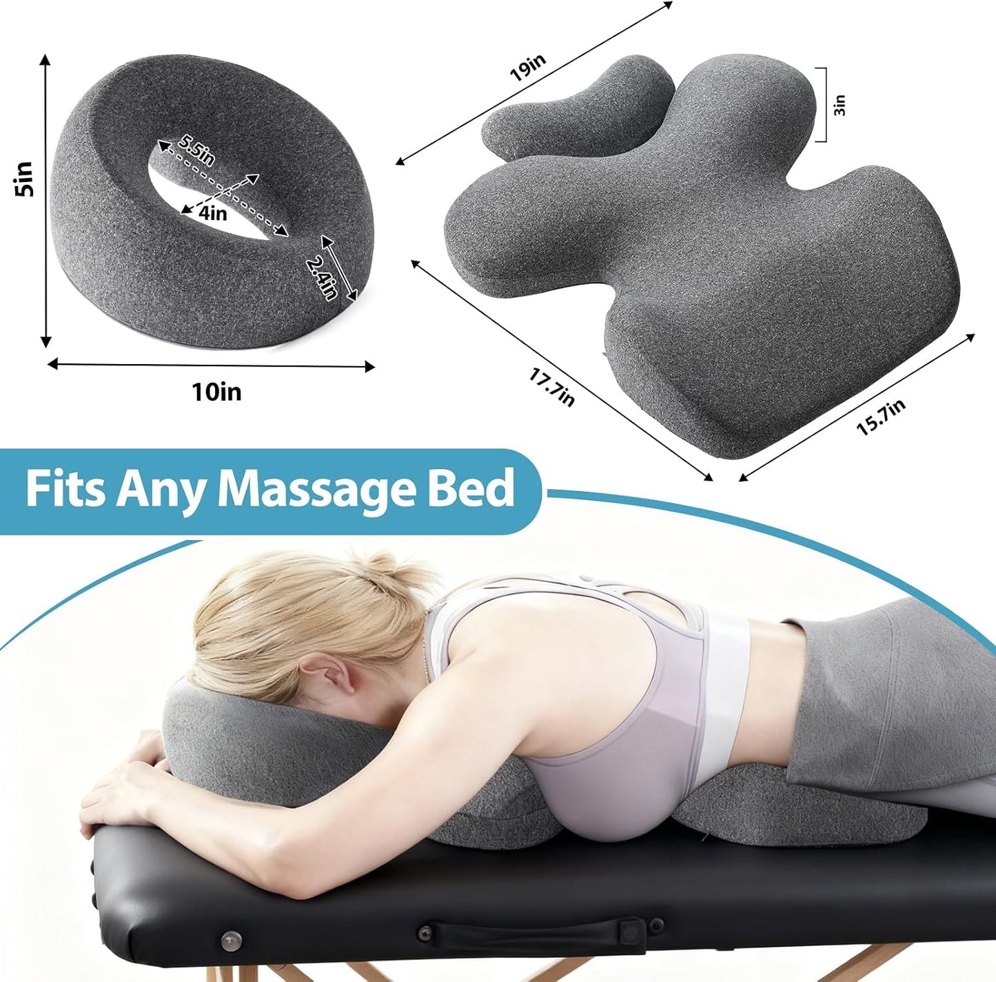 Breast Pillow and Face down Pillow Massage Set, Memory Foam Breast and Neck Cushion for Bed Massage, Women'S Sleeping Chest Bolster for Home SPA, Dark Gray