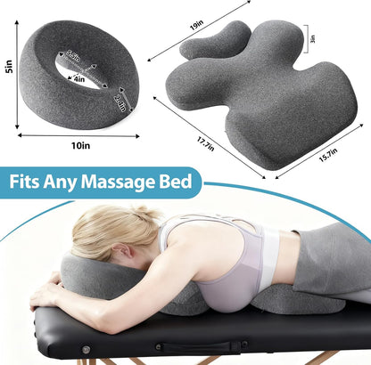 Breast Pillow and Face down Pillow Massage Set, Memory Foam Breast and Neck Cushion for Bed Massage, Women'S Sleeping Chest Bolster for Home SPA, Dark Gray