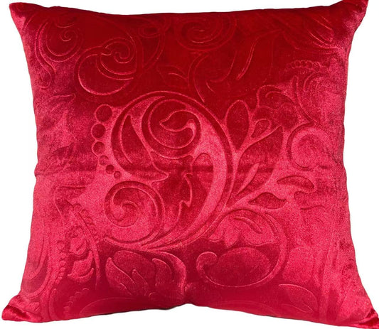 Heavy Velvet Embossing Throw Pillow Cover, Classis Floral Anaglyph Velvet Fabric, Euro Sham, European Throw Pillow Cover, Indoor/Outdoor - (26" X 26", C08 Red)