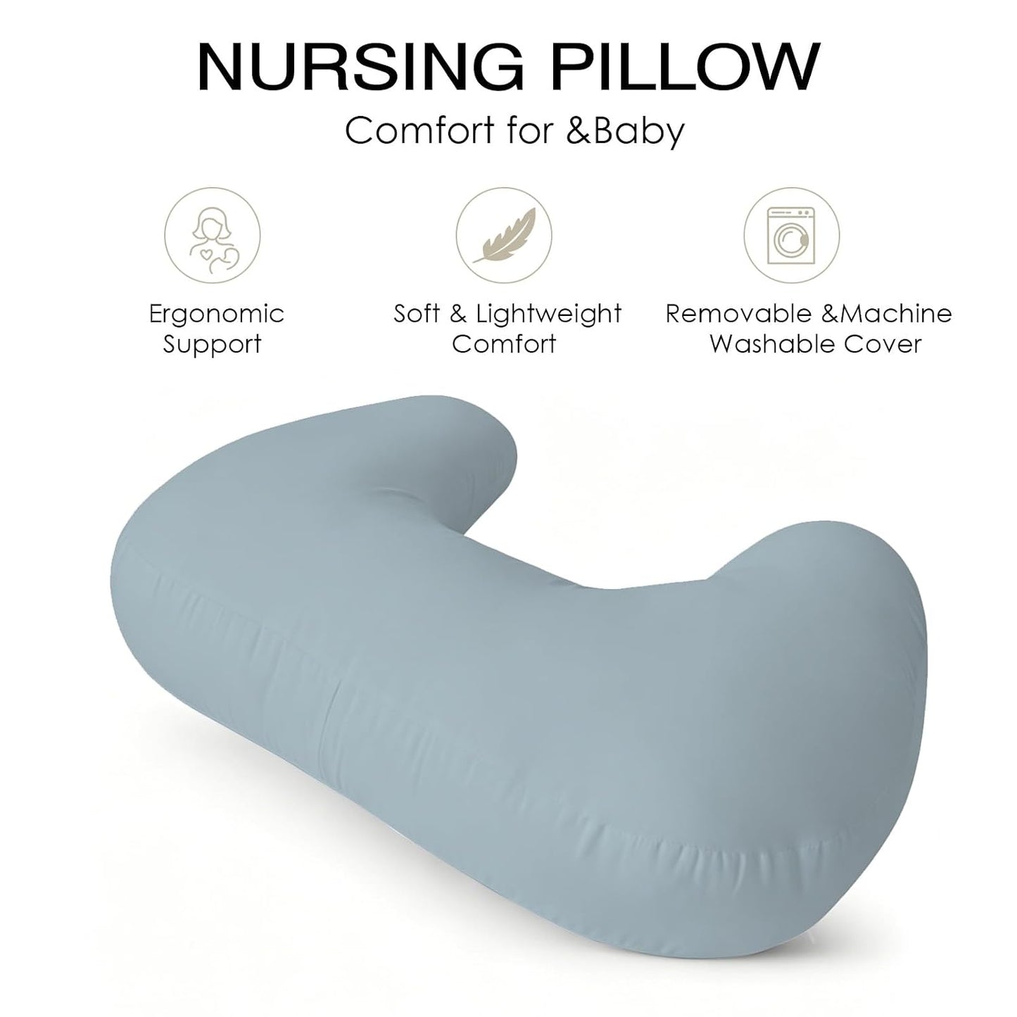 U-Shaped Nursing Pillow with Washable Cover,Blue | Ergonomic U-Shaped Breastfeeding Support Pillow for Mom and Baby, Featuring a Soft, Breathable and Washable Cover