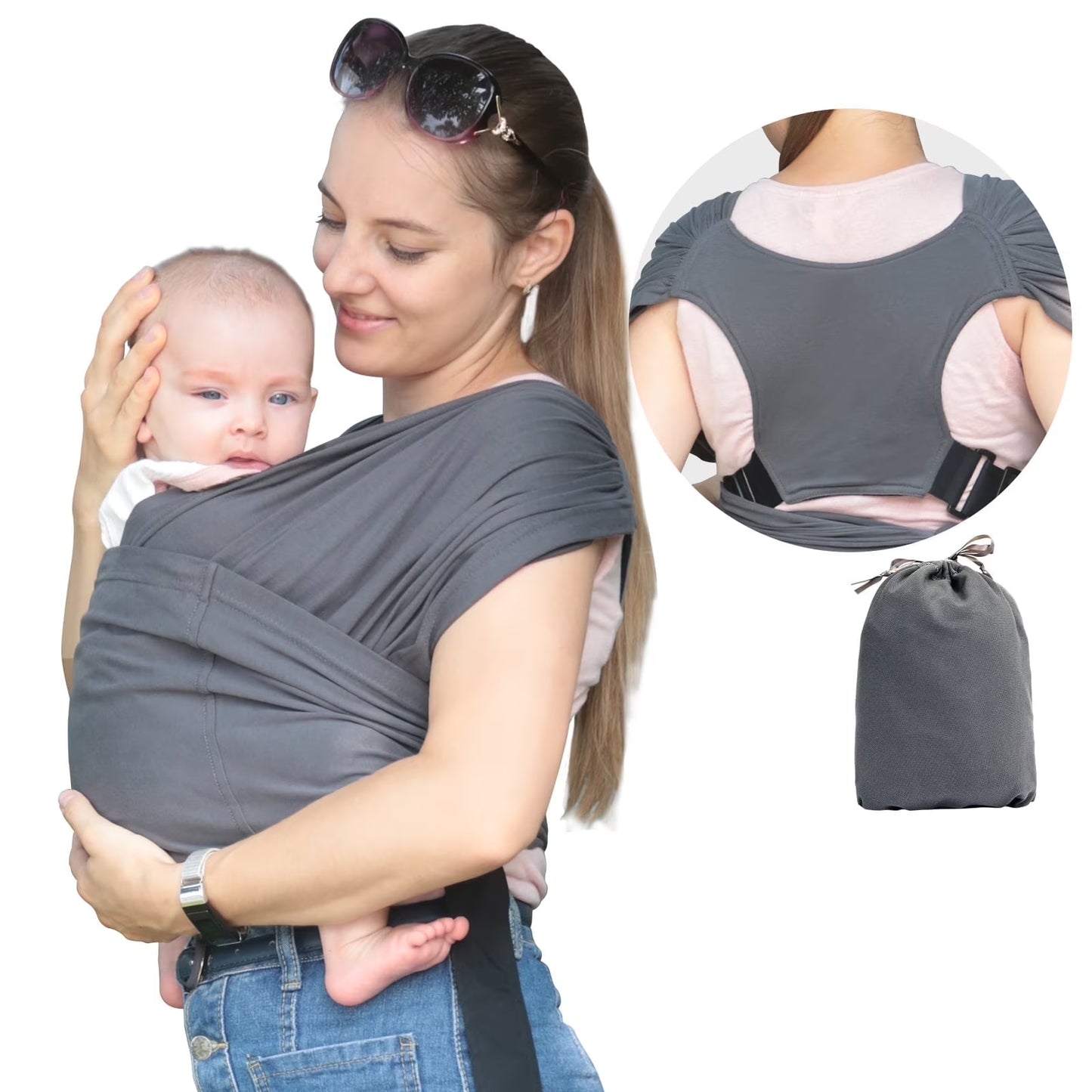Gllquen Baby Wrap Carriers Organic Cotton Slings, for Toddlers, Infant, Newborn 35 Lbs, Dark Gray