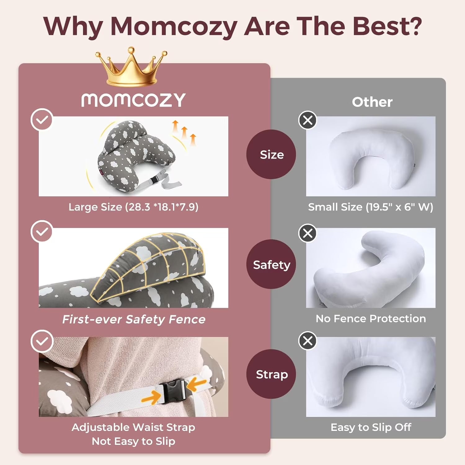 Original Nursing Pillow for Breastfeeding, More Support for Mom, Easier Nursing & Hand Free, Removable Cotton Cover