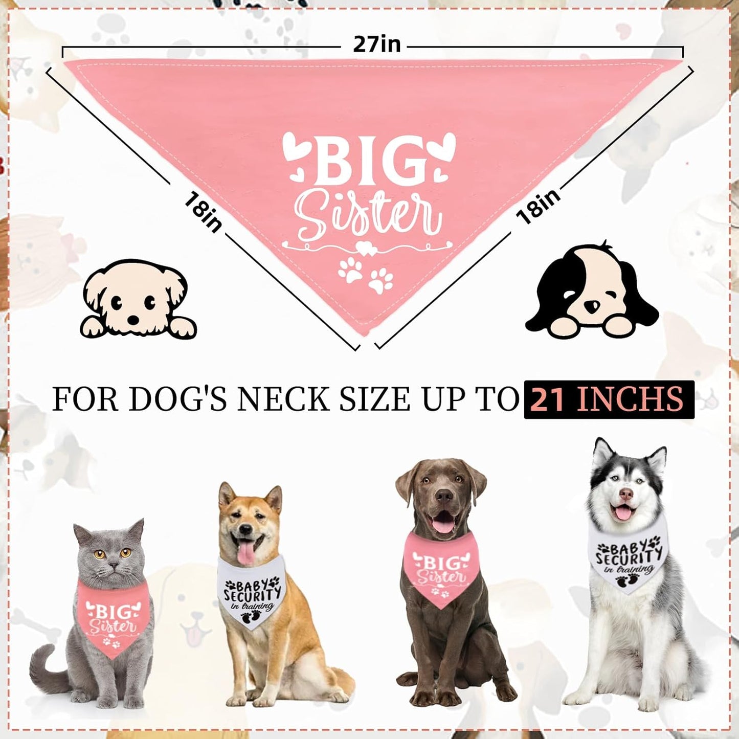 Dog Bandana Pregnancy Announcement Big Sister Doggy Bandana Baby Security in Training Printed Dog Bandanas Baby Announcement Puppy Scarf Pregnancy Pet Bandana for Dogs Pet Scarfs Accessories
