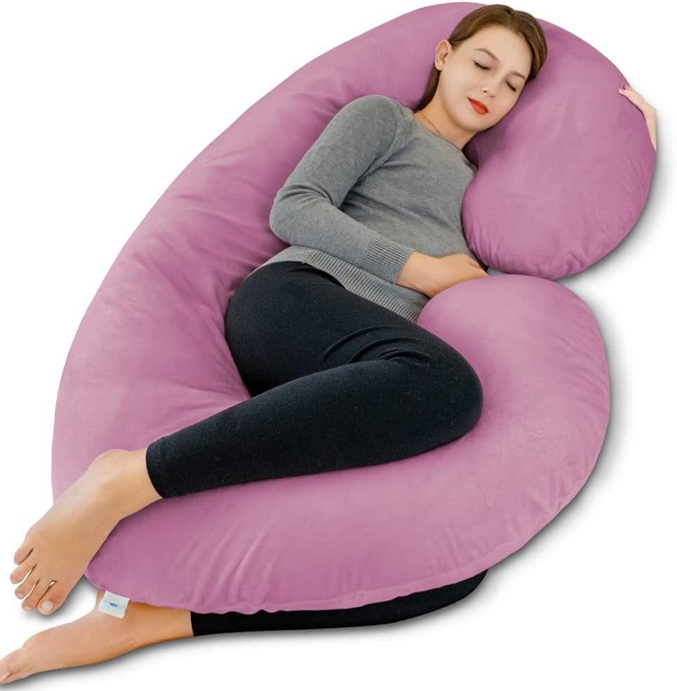 Pregnancy Pillow, Maternity Body Pillow with Velvet Cover,C Shaped for Side Sleeping, Magenta