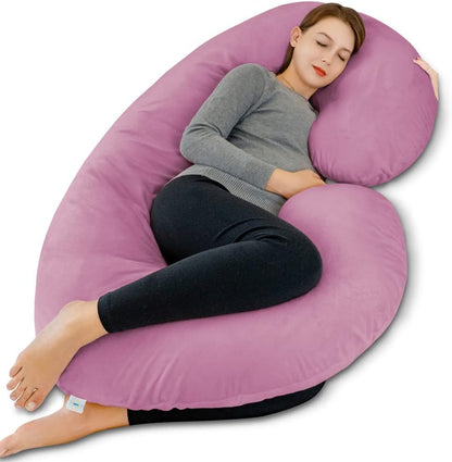 Pregnancy Pillow, Maternity Body Pillow with Velvet Cover,C Shaped for Side Sleeping, Magenta