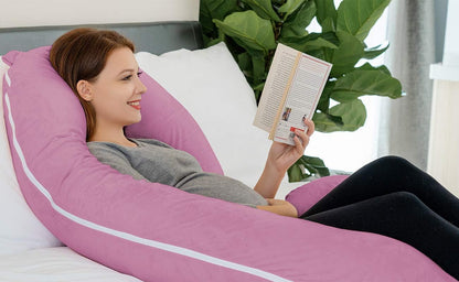 Pregnancy Pillow, Maternity Body Pillow with Velvet Cover,C Shaped for Side Sleeping, Magenta