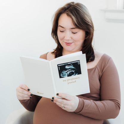 Pregnancy Journal, Linen Guided Pregnancy Memory Book with Sonogram Photo Insert, Beige