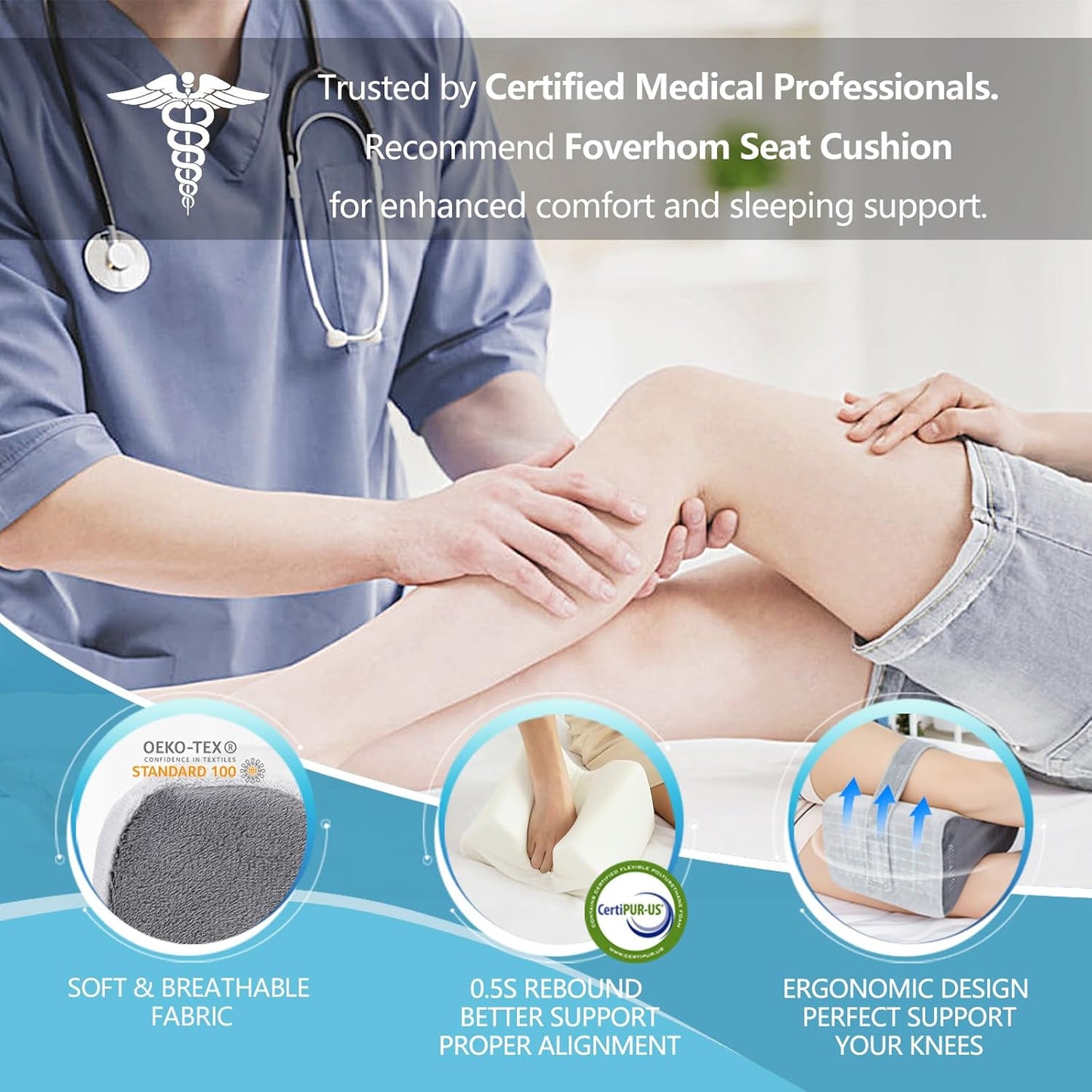 Memory Foam Knee Pillow,Orthopedic Leg Pillow for Sciatica Relief,Back Pain, Pregnancy, Leg Pain, Hip Pain and Sciatica Relief, Grey