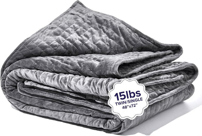 Weighted Blankets for Adults, 15Lbs Grey (48" X 72", Twin/Single) - Heavy Comfort Cotton Blanket with Glass Beads - Utra-Soft Premium Breathable Microfiber Duvet Cover - Machine Washable