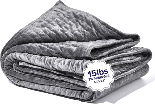 Weighted Blankets for Adults, 15Lbs Grey (48" X 72", Twin/Single) - Heavy Comfort Cotton Blanket with Glass Beads - Utra-Soft Premium Breathable Microfiber Duvet Cover - Machine Washable