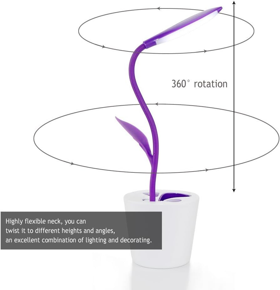 Kids Desk Lamp for Rooms, Cute Desk Lamp USB Charging Desk Lamp with Pen Holder for Home Study (Purple)