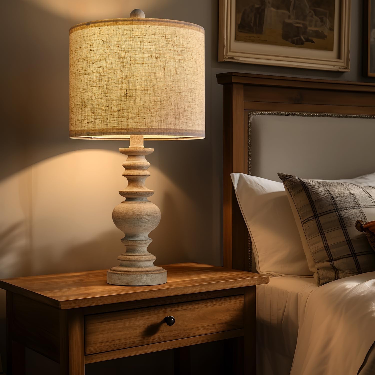 Tradition Resin Lamps for Bedrooms Retro Side Table Lamps Rustic Single Table Lamp for Living Room