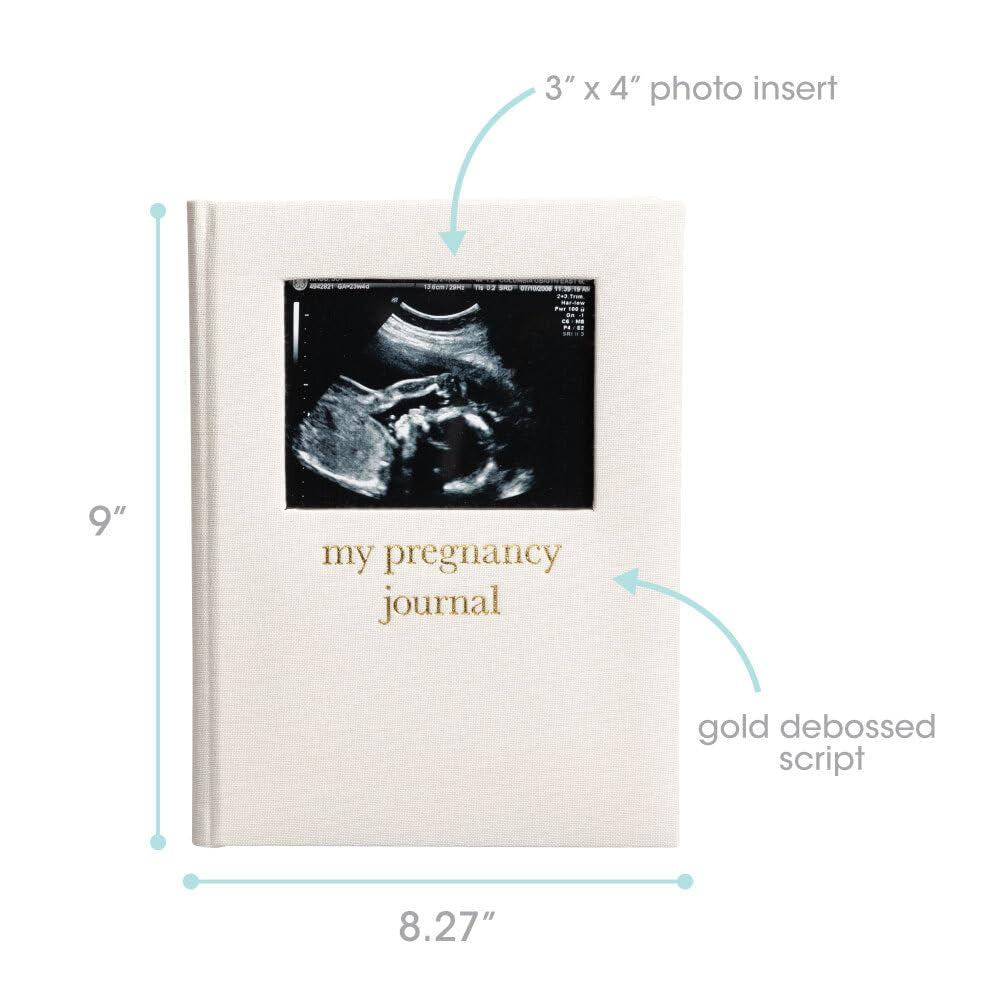 Pregnancy Journal, Linen Guided Pregnancy Memory Book with Sonogram Photo Insert, Beige
