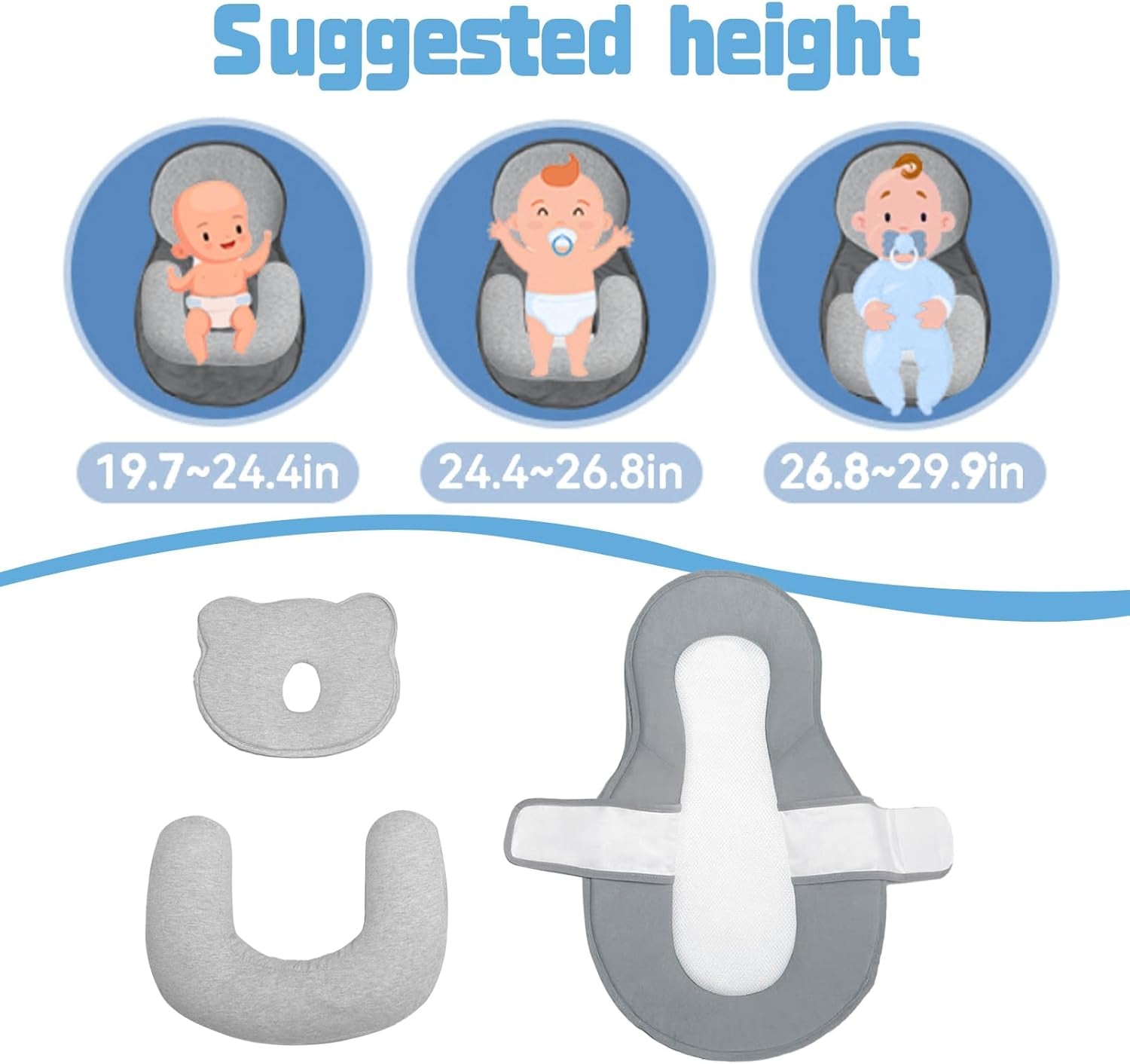 Reflux Pillow for Baby, Baby Lounger Pillow for Infant Support Cushion Reflux Breastfeeding Pillow, Babies Feeding Support Pillow for Reducing Spit-Up with Safety Strap