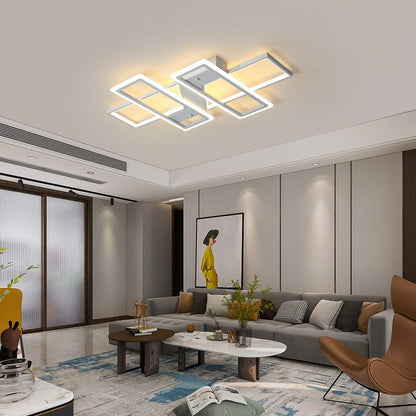 4-Square LED Flush Mount Ceiling Light, 80W Dimmable Remote, White | Modern Acrylic Flush Mount Light Fixture for Living Room, Bedroom, Dining Room & Kitchen. Remote Control Dimmable