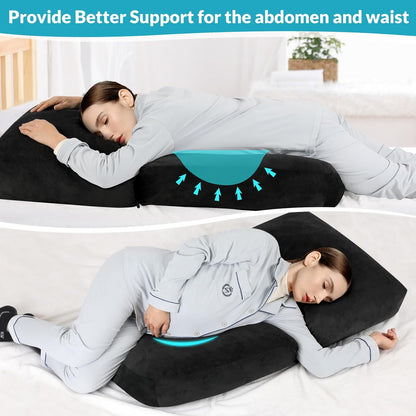 Pregnancy Pillows for Sleeping, 45.3 Inch Pregnancy Massage Pillow Full Body Pillow with Removable Cover - Support for Back, Legs, Belly, HIPS for Pregnant Women(Black)