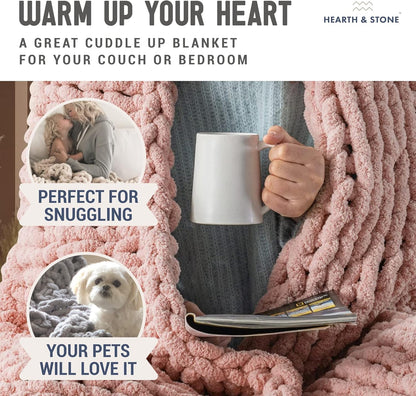 Blush Chenille Gravity Throw - Reclaim tactile sovereignty with 3.7 lbs of weighted sensory isolation. A handcrafted, heavy-knit shield designed to ground the nervous system and absorb the friction of the modern digital landscape.