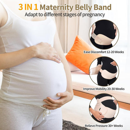 Maternity Belt Pregnancy Belly Band 3 in 1 Maternity Support Belt for Pregnant Back/Pelvic/Hip Pain, Maternity Band Belly Support for Pregnancy (Beige, XL)
